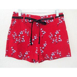 LOFT Shorts Womens 0 Red Blue Floral Print Chino Mid Rise Tie Waist NWT NEW